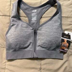 Avia Gray Zip Front Sports Bra with Racerback